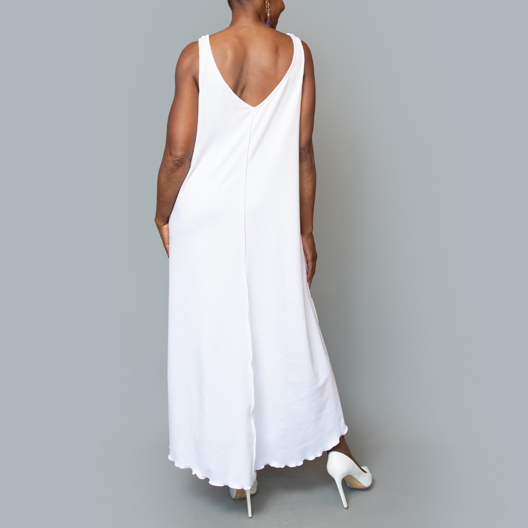 Sleeveless high low v-back dress