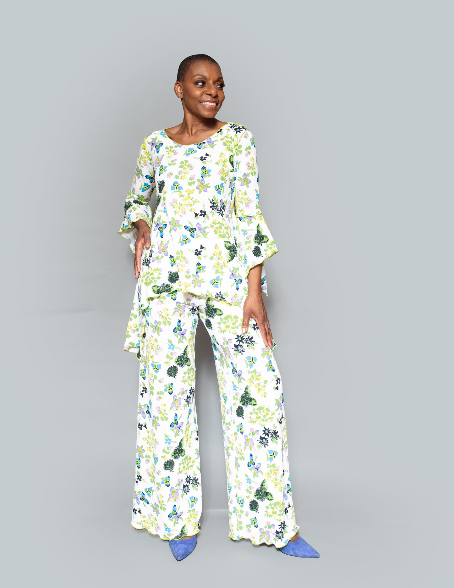Print knit pants set