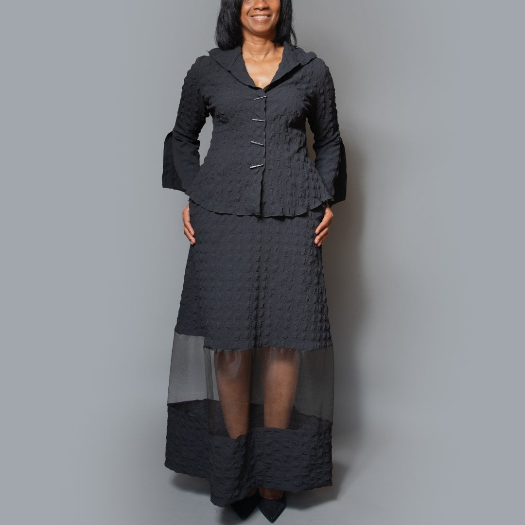 Long A-Line sheer detail skirt