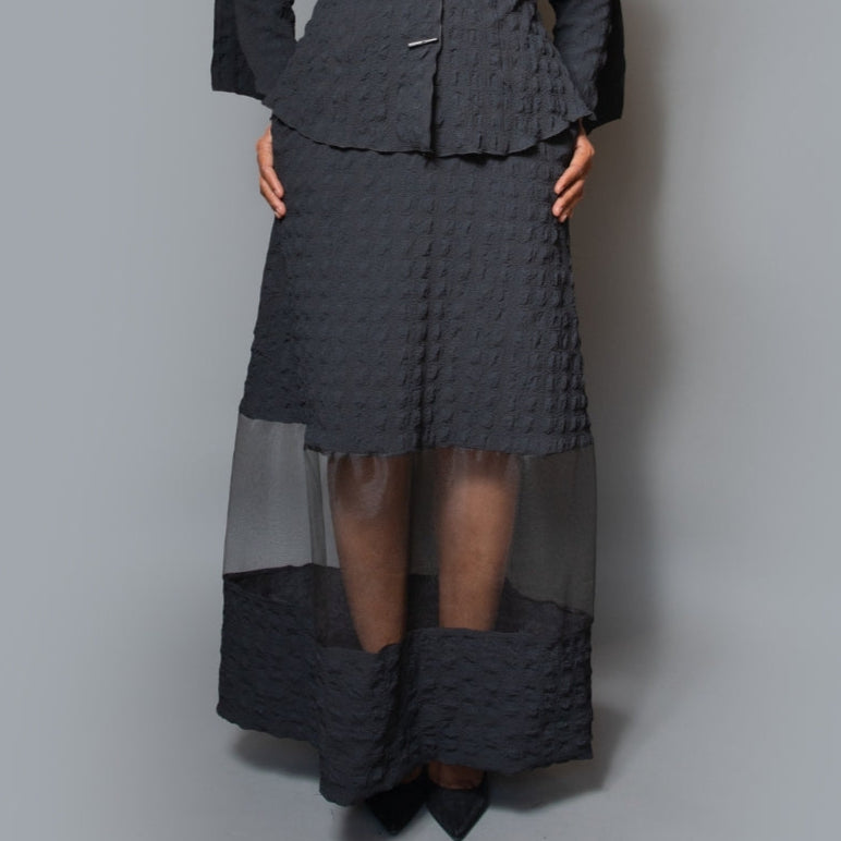 Long A-Line sheer detail skirt