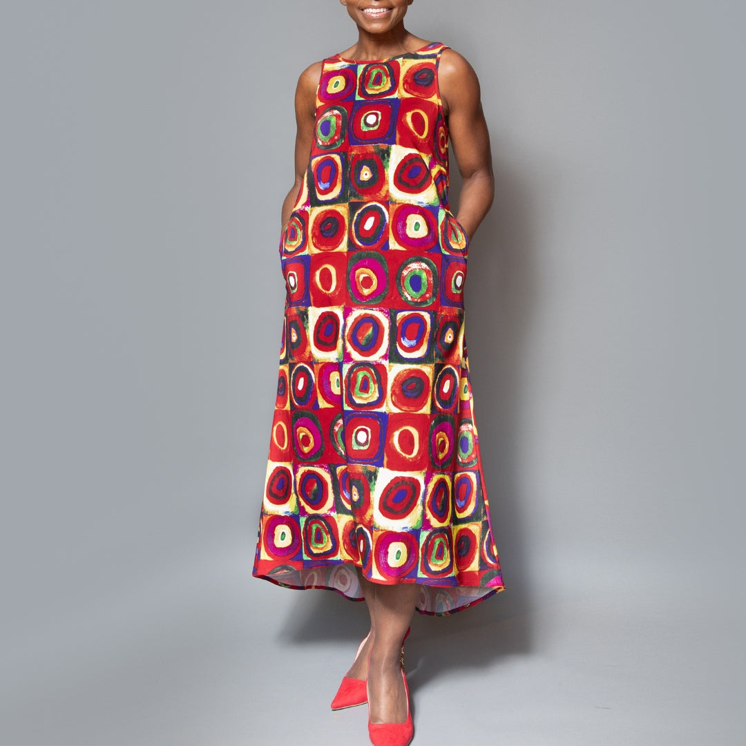 Printed high-low sleeveless dress