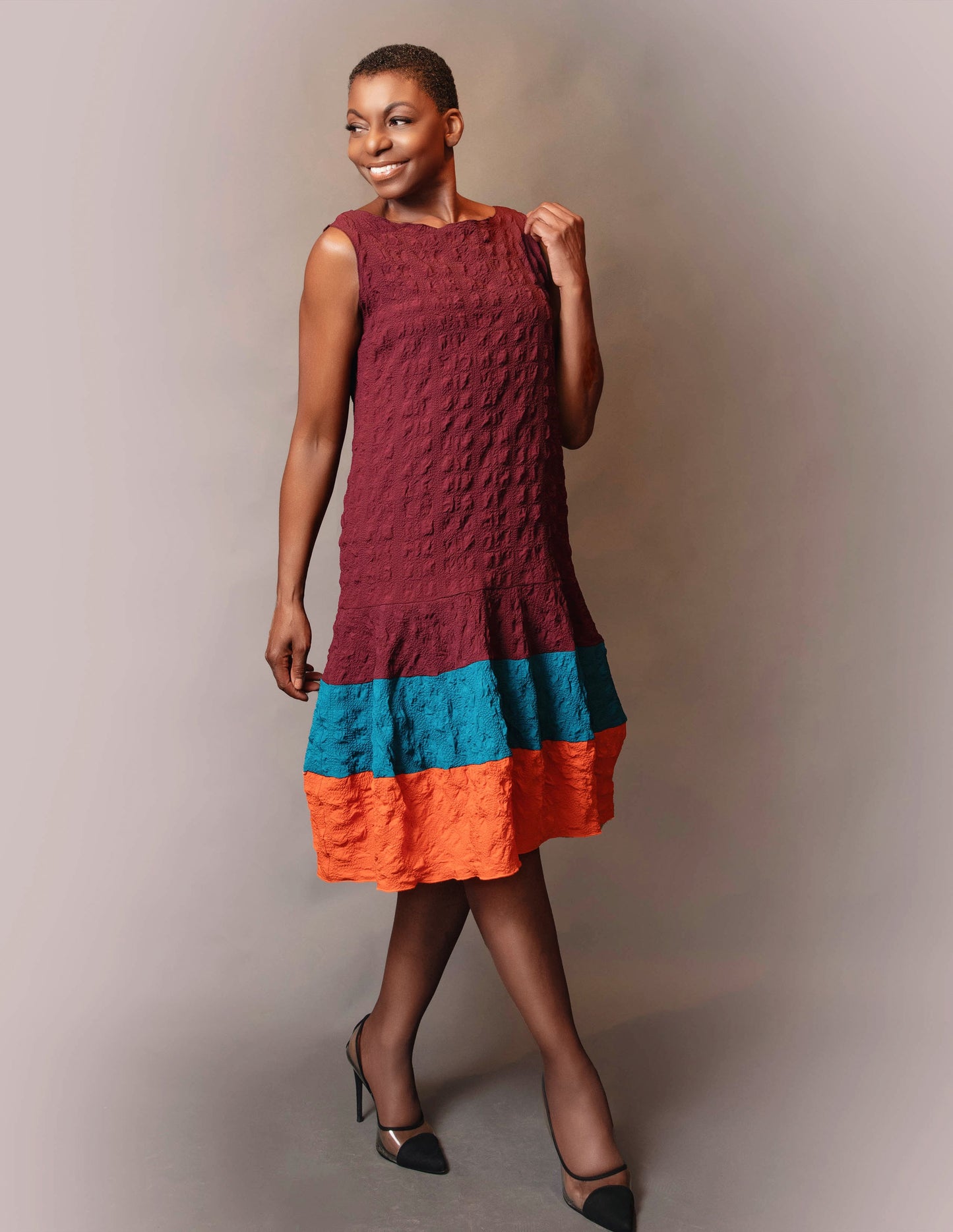 Drop waist color block dress