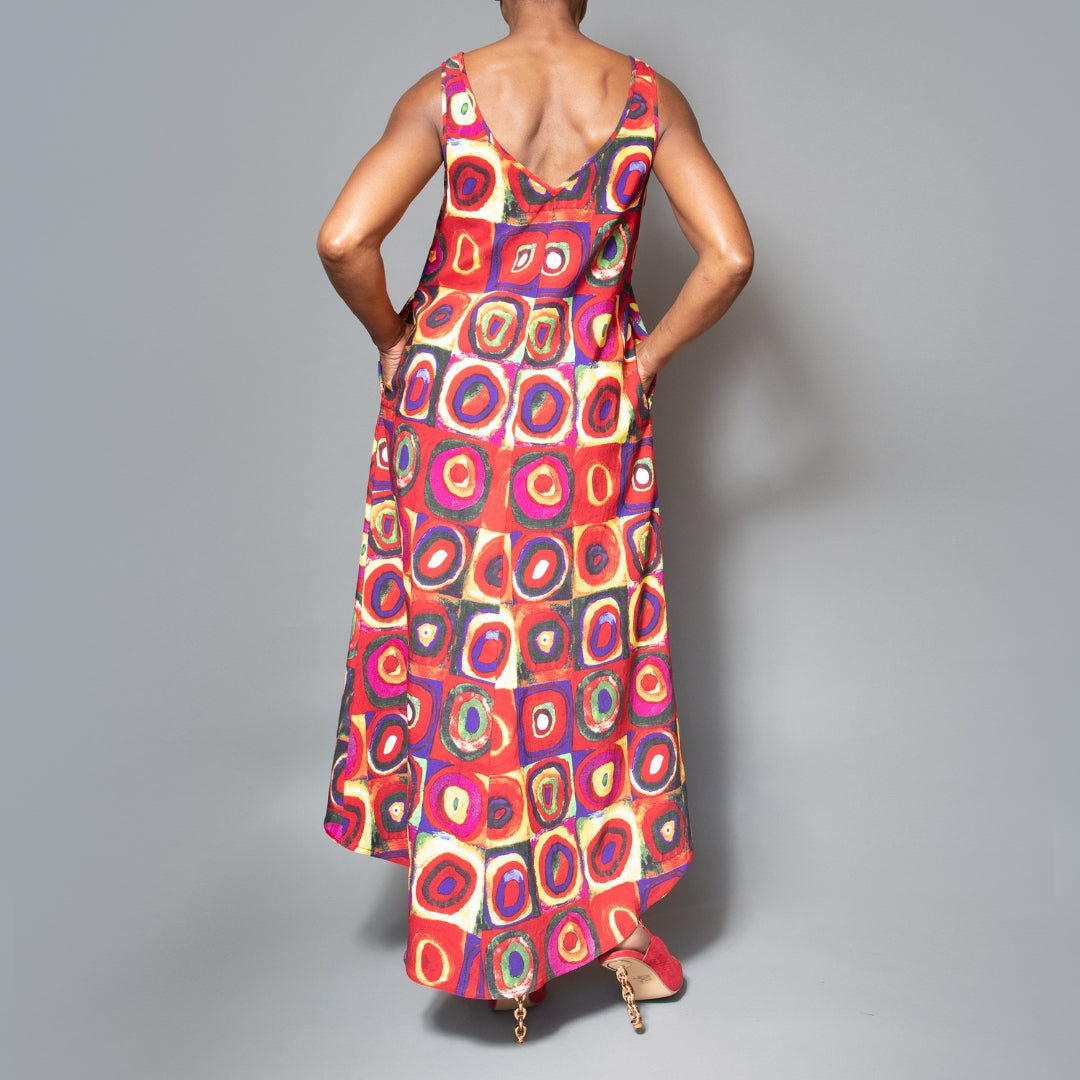 Printed high-low sleeveless dress