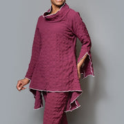 Turtle neck overlock asymmetric hem tunic
