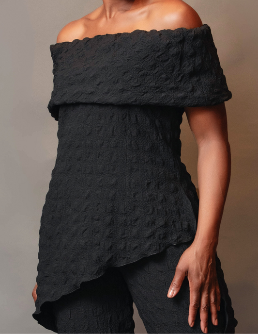 Band shoulder asymmetric hem top