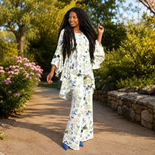 Print knit pants set
