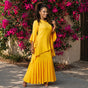 Long Dramatic peplum pull on pearl stitch hem cotton knit skirt
