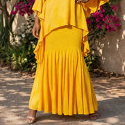 Long Dramatic peplum pull on pearl stitch hem cotton knit skirt