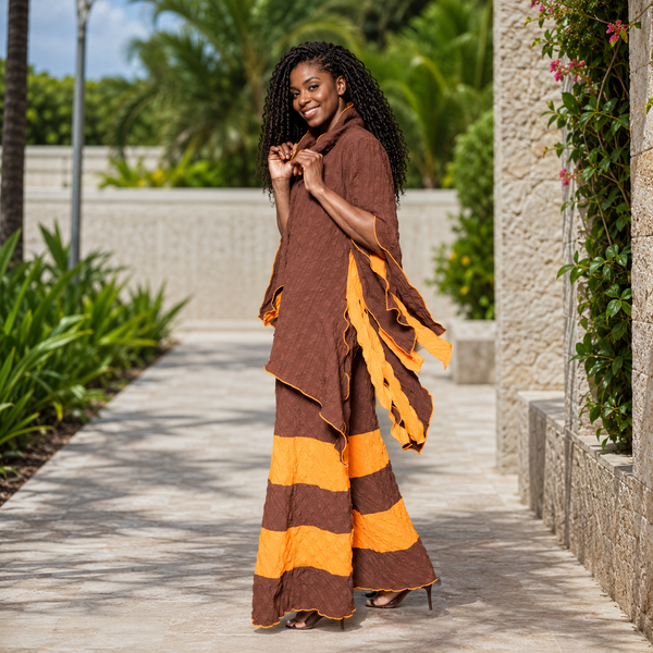 Slit color block slit brown mango tunic
