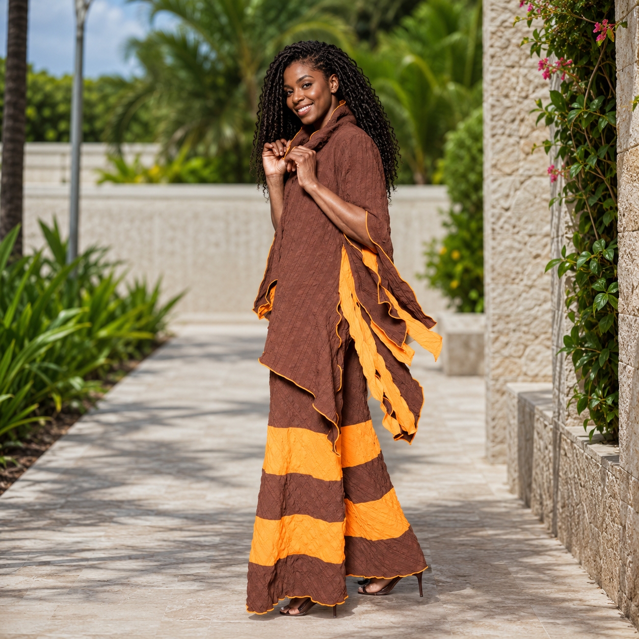 Slit color block slit brown mango tunic