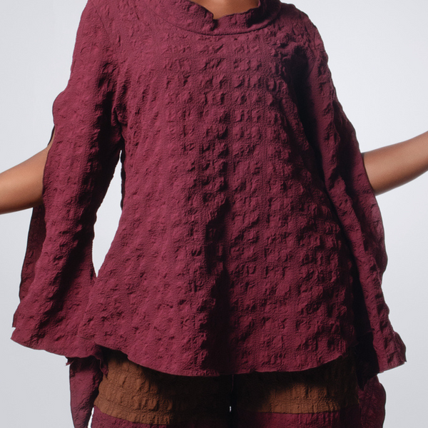 Mini hood slit sleeve asymmetric top