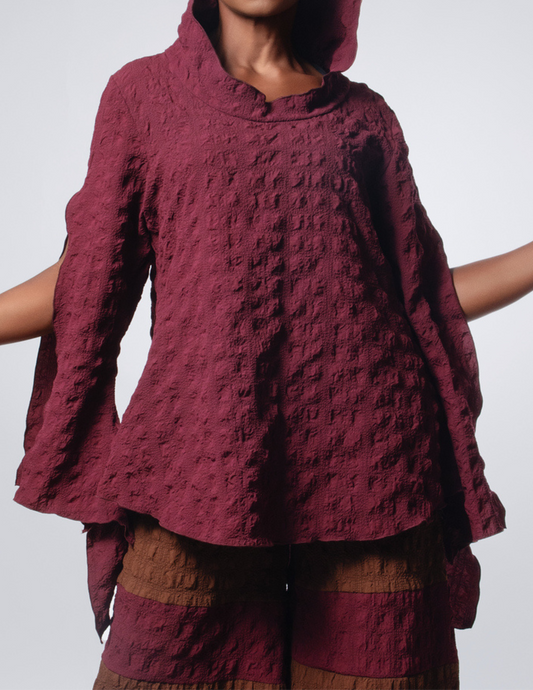 Mini hood slit sleeve asymmetric top