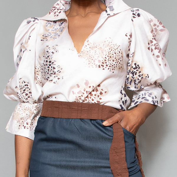 Slit neck puff sleeve bias cut top