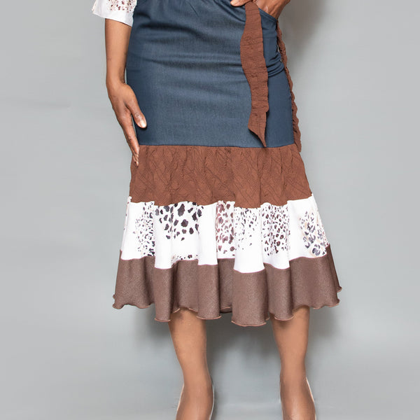 Denim contrast layered skirt