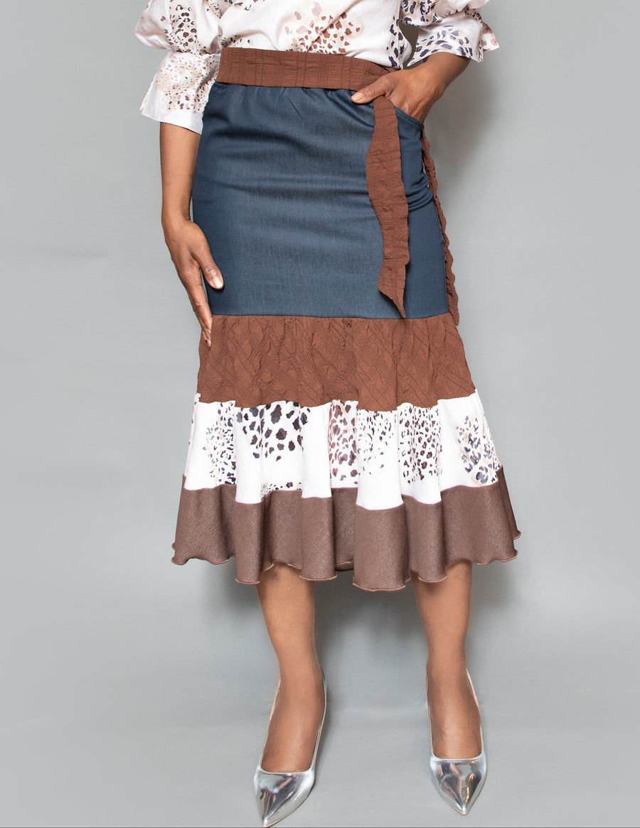 Denim contrast layered skirt