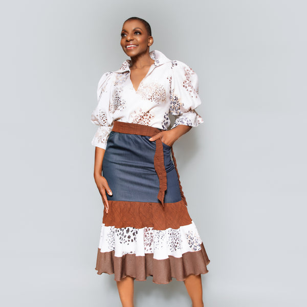 Denim contrast layered skirt