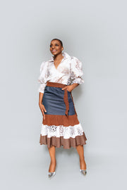 Denim contrast layered skirt