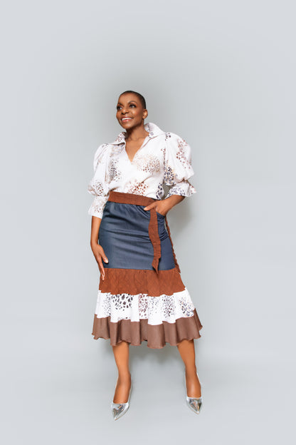 Denim contrast layered skirt
