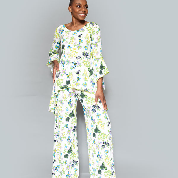 Print knit pants set