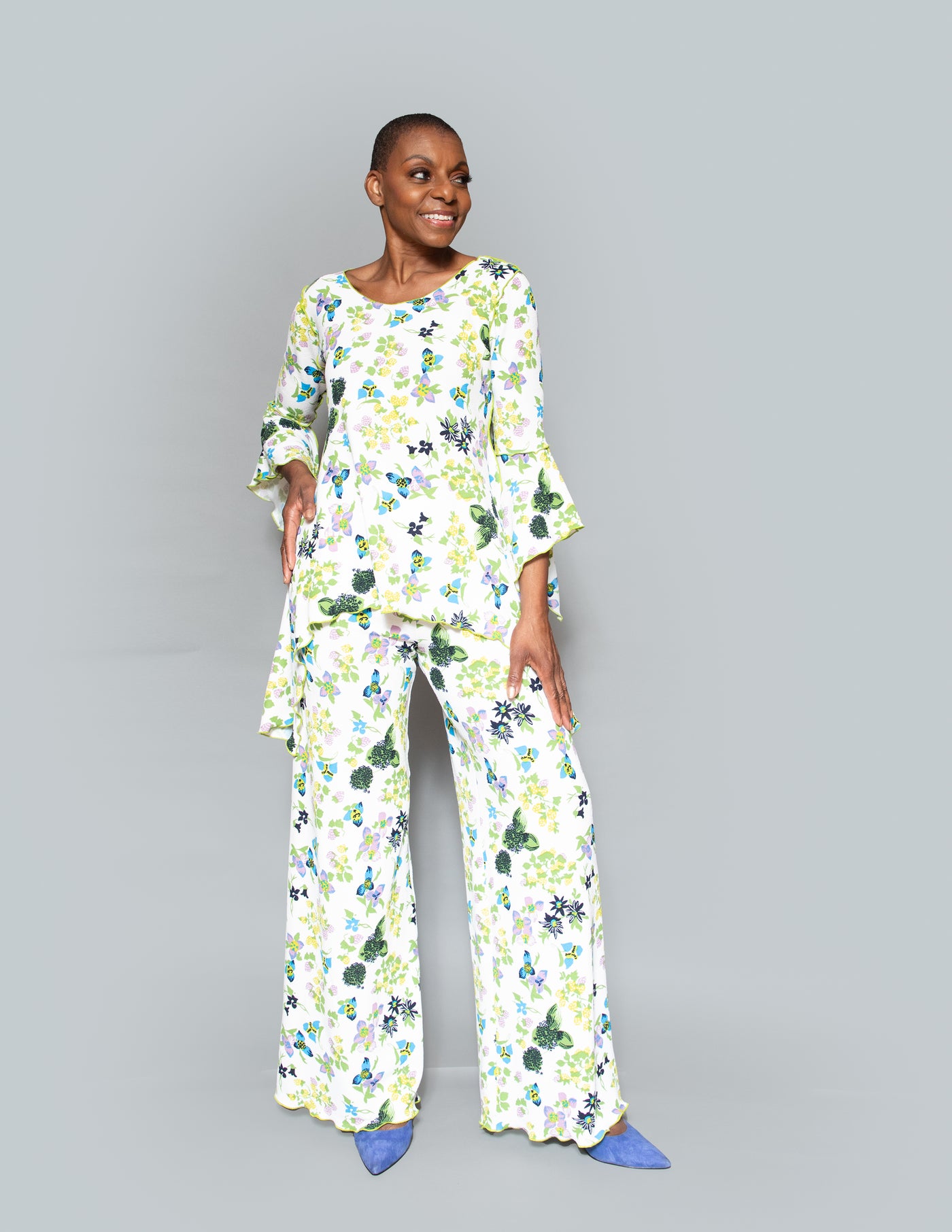 Print knit pants set