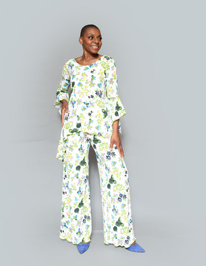 Print knit pants set