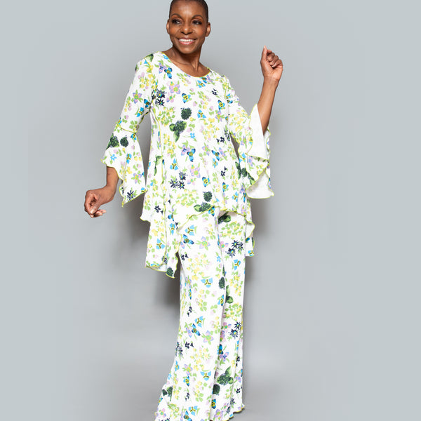 Print knit pants set