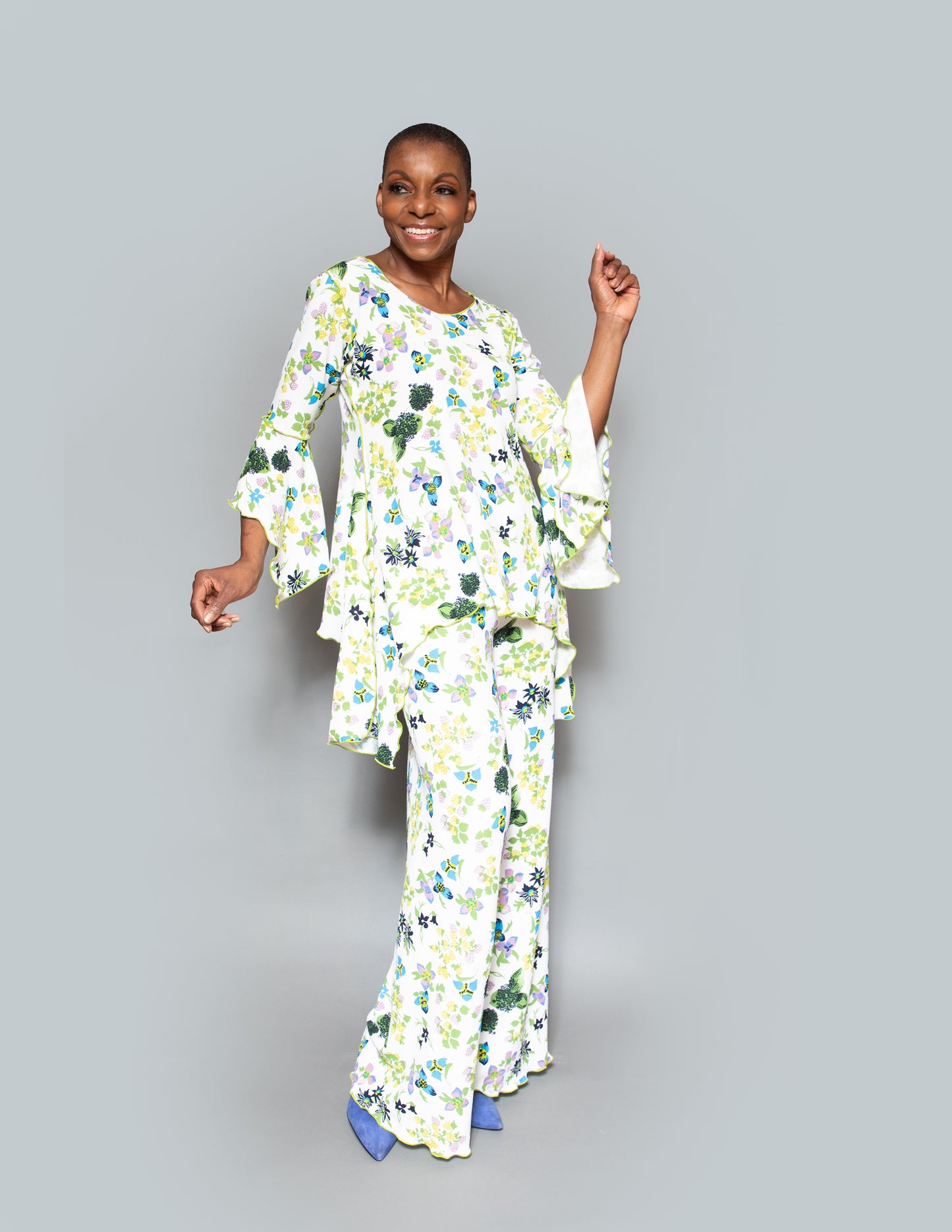 Print knit pants set