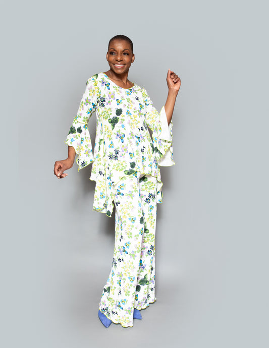 Print knit pants set