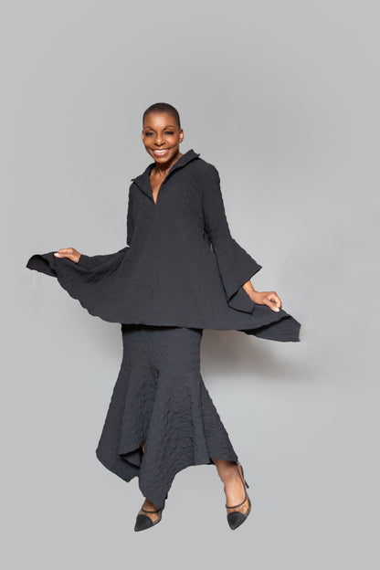 Pull on fit asymmetric hem skirt