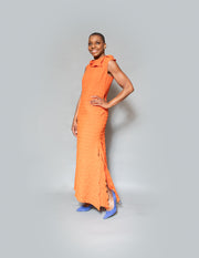 Slit hem slit collar dress