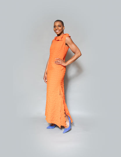 Slit hem slit collar dress