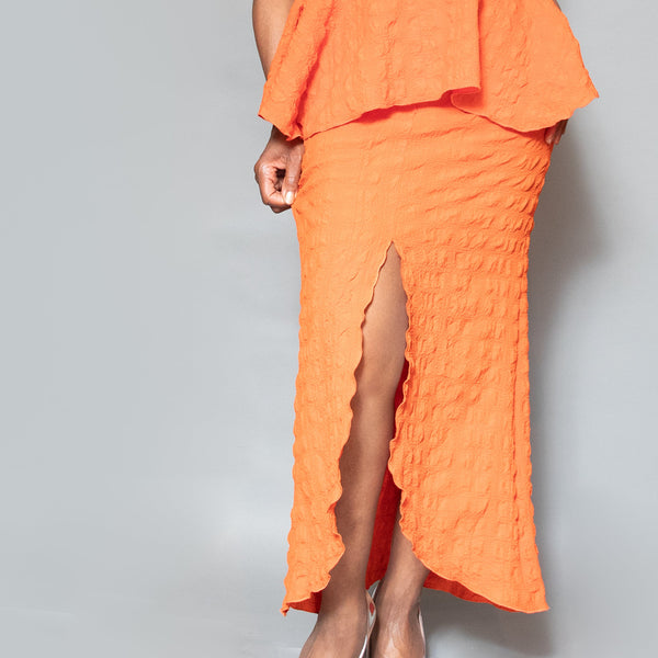 Slit front cut away pull on fit skirt