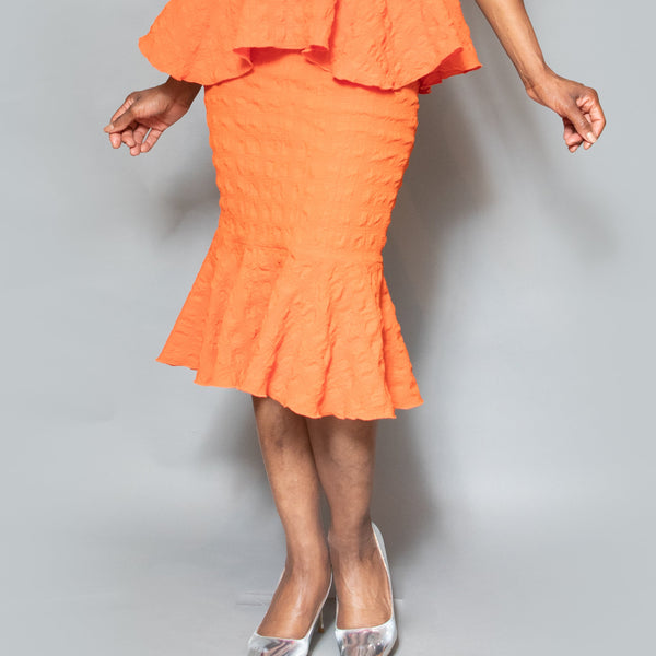 Midi flounce pull on fit skirt
