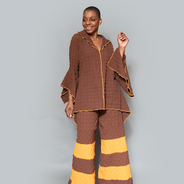 Slit neck contrast pearl tunic