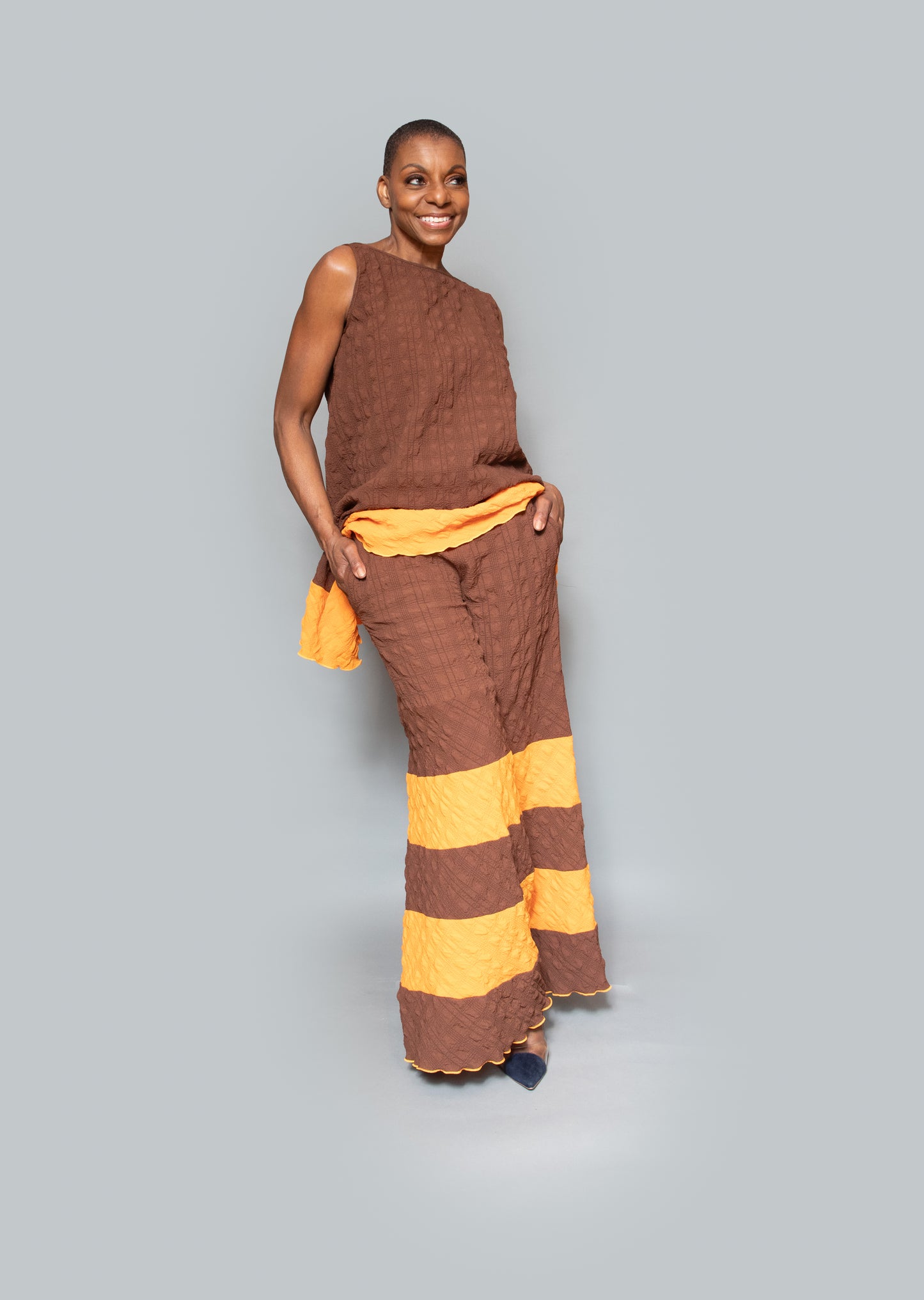 Brown mango layered wide leg pants