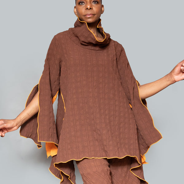 Slit color block slit brown mango tunic