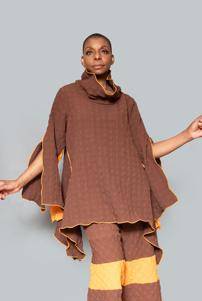 Slit color block slit brown mango tunic