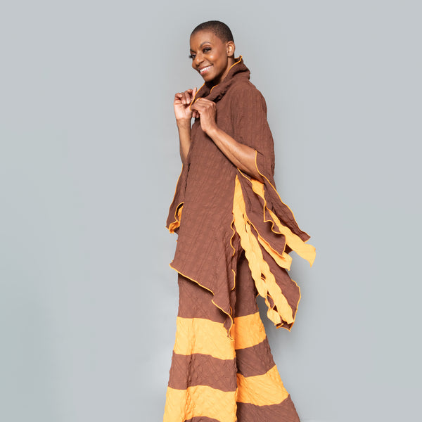Slit color block slit brown mango tunic