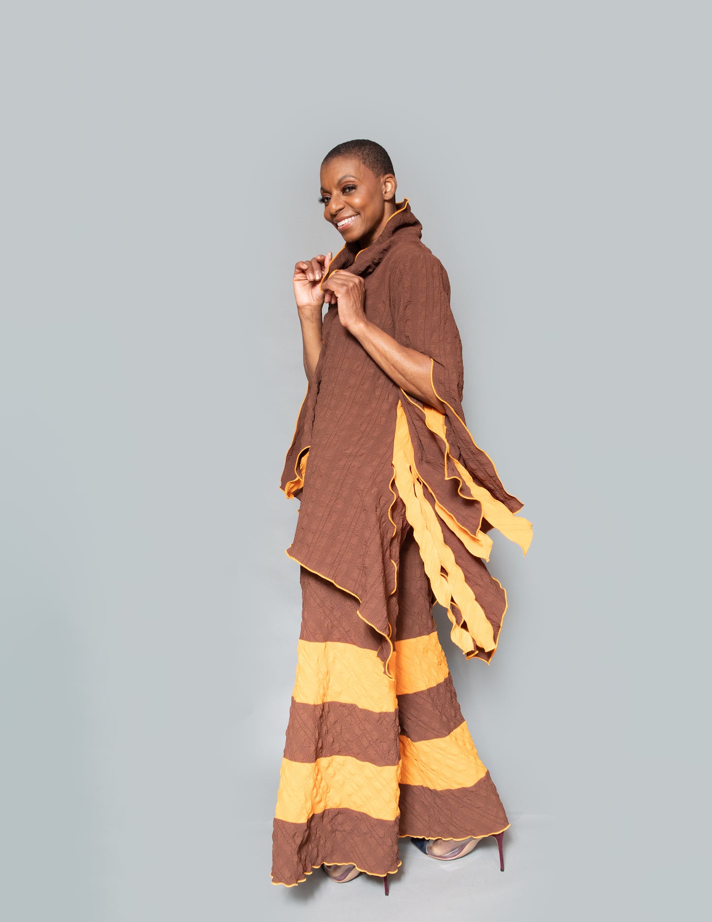 Slit color block slit brown mango tunic