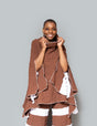 Slit color block slit brown white tunic