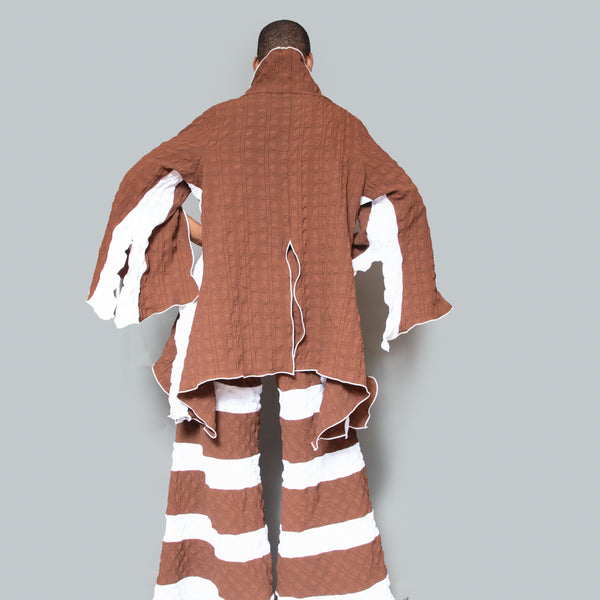 Slit color block slit brown white tunic
