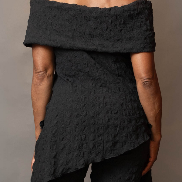 Band shoulder asymmetric hem top