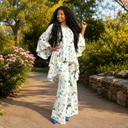 Print knit pants set