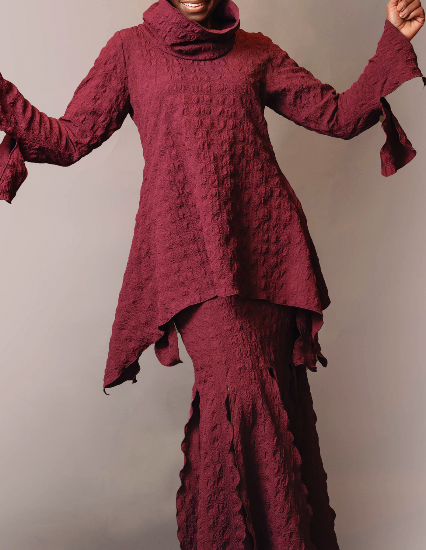 Turtle neck asymmetric hem tunic