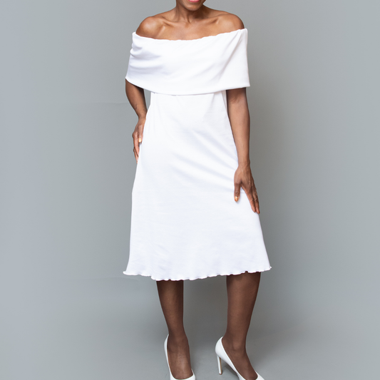 Band shoulder A-line knit dress