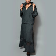 Lace detail collar slit sleeve top