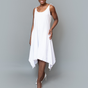 Sleeveless tie shoulder asymmetric knit dress