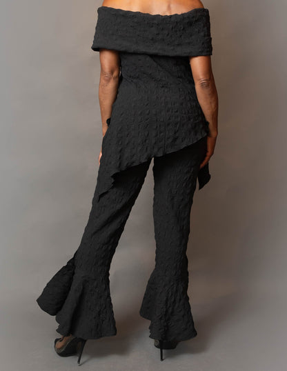 Band shoulder asymmetric hem top