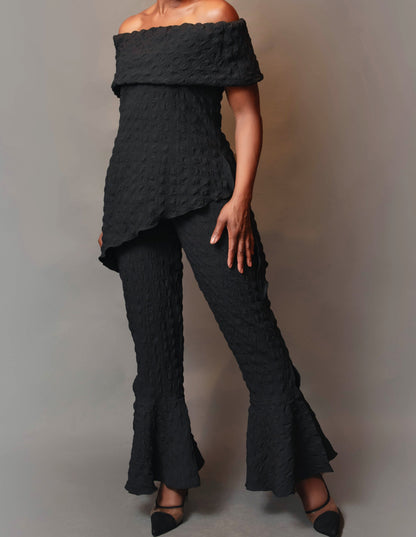 Band shoulder asymmetric hem top