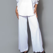 Wide leg black contrast overlocks hem pull-on knit pant